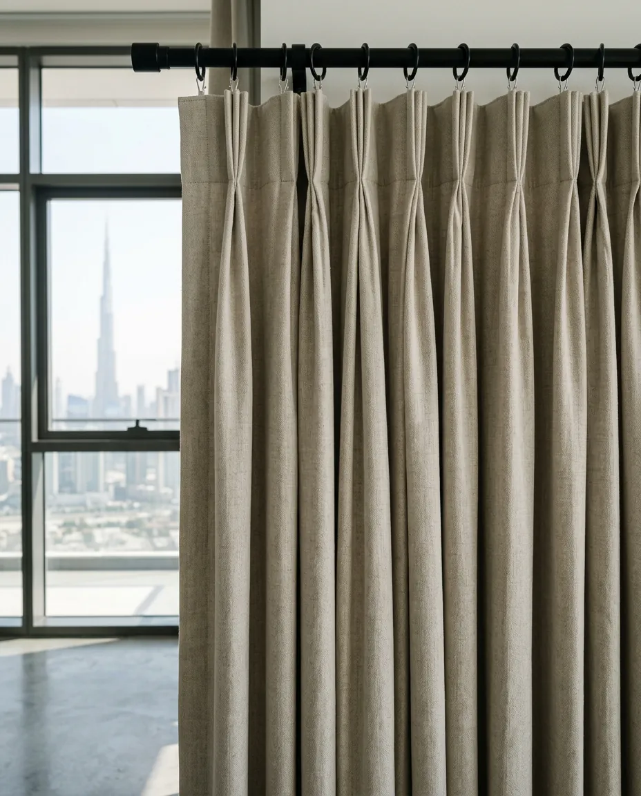 Neatly re-hung curtain with even folds after fixing, Dubai